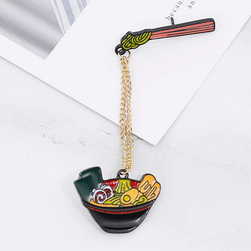Japanese Porpoise Ramen Enamel Pins Brooches with Chain Clothing Bag Lapel Pin...