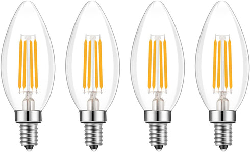 E14 Base LED Filament Candle Shape Light Bulb,E14 European Base Bulb,Warm White 2700K 400LM 40W Equivalent,C35 Clear Glass Torpedo Shape Bullet To...