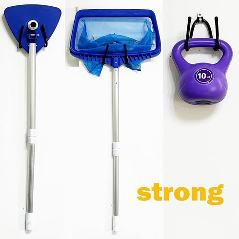 2 Pack Pool Pole Hanger/Hook, Pool Cleaning Tool Holder and Organizer for Pool Poles, Skimmers, Leaf Rakes, Nets, Brushes, Hose, use to Hang Pool ...