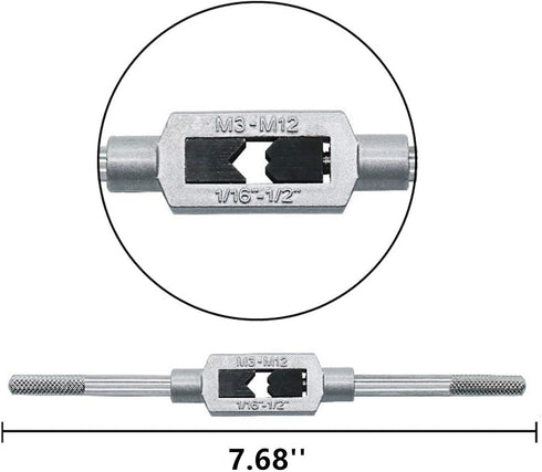 8pcs Metric Thread Machine Taps Set, Hand Screw Thread Plug Taps M3 M4 M5 M6 M8 M10 M12 with Adjustable Tap Wrench 1/16-1/2''...