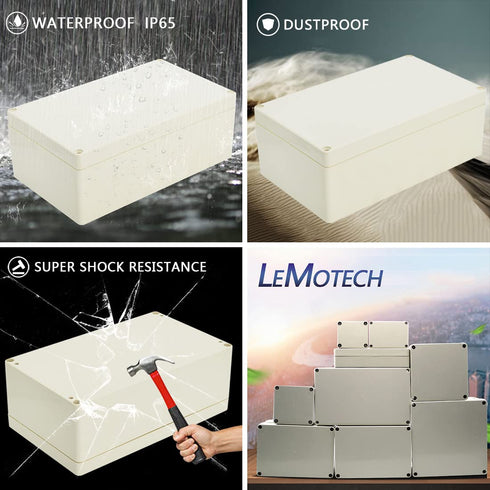LeMotech Waterproof Dustproof IP65 ABS Plastic Junction Box Universal Electric Project Enclosure Pale Gray 7.9 x 4.7 x 2.95 inch (200 x 120 x 75 m...