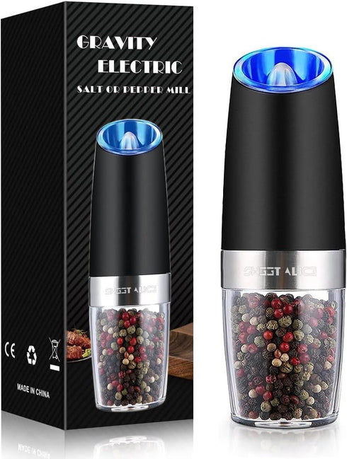 Sweet Alice Gravity Electric Pepper/Salt Grinder, Salt or Pepper Mill & Adjustable Coarseness, Battery Powered with LED Light, One Hand Automatic ...