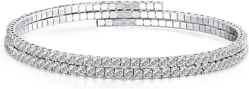 Cubic Zirconia Adjustable Cuff Bracelet for Women Men, White Gold Plated CZ Bracelet and Anklets Chain...