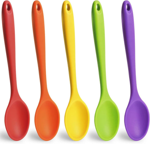 HANSGO 5PCS Small Silicone Spoons, 8Inch Heat Resistant Spoons Nonstick Kitchen Spoons Silicone Tea Spoon for Kitchen Cooking Baking Stirring...