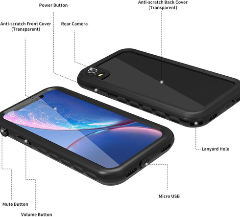 Compatible with Waterproof Shockproof Case iPhone XR,Underwater Full Sealed IP68 Certified Case Dustproof Snowproof Cover with Built-in Screen Pro...