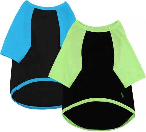 Dog Quick Dry Shirts,Summer Raglan Lightweight Blank Medium Clothes,Dogs Sun Protection Tshirts Boy Girl Solid Clothing,Black/Green + Black/Blue M...