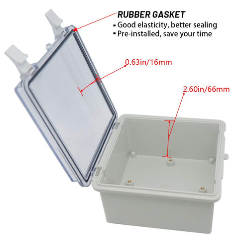 Junction Box IP65 Dustproof Waterproof ABS Plastic Project Box Hinged Shell Universal Electrical Enclosure Clear Cover 5.91 x5.91 x3.54inch(150 x1...