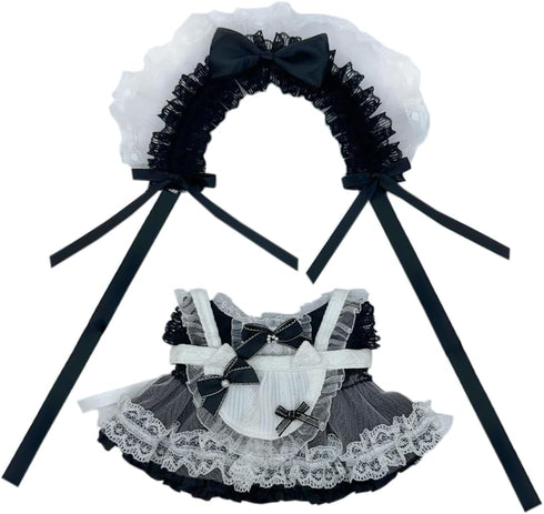 niannyyhouse Headdress Dress Apron 10cm 15cm 20cm Plush Doll Lace Maid Outfit Dress Up Accessories (Black-20cm)...