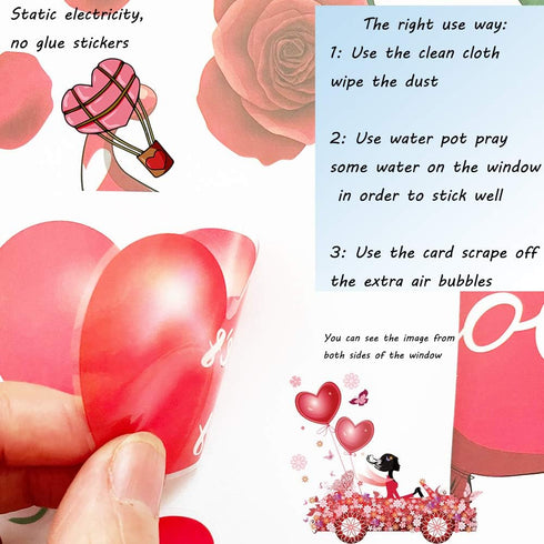 149Pcs Valentine's Day Window Clings Decorations Heart Decal Party Ornaments Supplies 9 Sheets Removable Vinyl Window Sticker Decals for Home, Val...