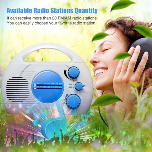 Shower Radio, Portable AM/FM Shower Radio, Waterproof Hanging Shower Radio Built-in Speaker Adjustable Volume Battery Operated Shower Radios for B...