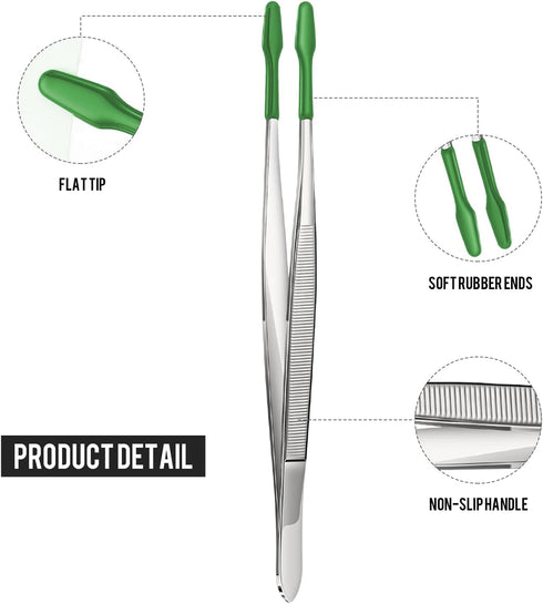 Honoson 2 Pieces Rubber Tipped Tweezers PVC Rubber Coated Soft Non Marring Flat Tip Lab Industrial Hobby Craft Tweezers Tools Jewelry Coin Stamp T...
