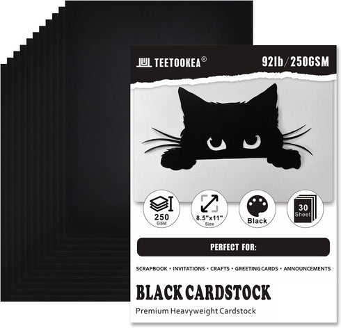 30 Sheets Black Cardstock, 8.5 x 11 Card Stock, 92lb/250gsm Thick Cover Stock, Heavyweight Printer Paper for Invitations, Scrapbooking, Crafting, ...