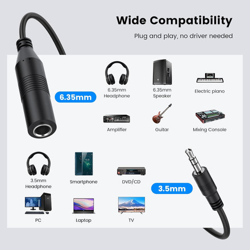 MOSWAG 1/4 to 3.5mm Adapter?1/4 inch Female to 3.5mm Male Adapter?3.5mm Male to 6.35mm Female Headphone Adapter, 1/4" Female to 1/8" Male Audio Ad...