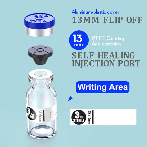 Sterile Empty Vials with Self Healing Injection Port,with Flip Off Aluminum Cap,Sterile Package (3ml,10)...