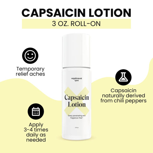 Capsaicin Lotion – Cream for Muscles & Joints – Deep Penetrating Roll On w/0.075% Capsaicin Cream – (3 oz)...