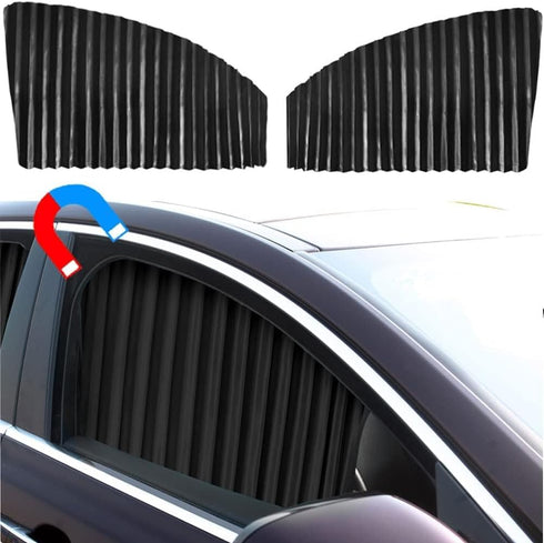 Ovege Car Side Window Sun Shade Car Curtain Pleated Silky Suction Magnetic (Black-Opaque, Front Seat 2pcs)...
