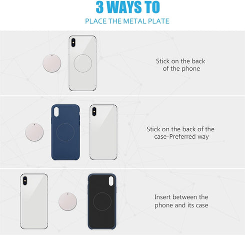 WixGear Mount Metal Plate with Adhesive for Magnetic Cradle-Less Mount - X4 Pack 2 Rectangle and 2 Round (Compatible with Magnetic mounts) (Silver...