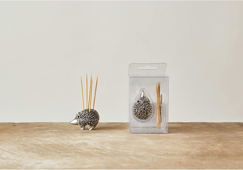 Creative Co-Op Hedgehog Toothpick Holder with Toothpicks, Silver...