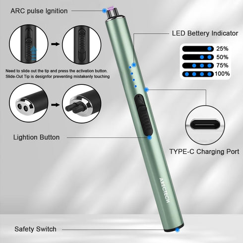 ARECTECH Electric Candle Rechargeable Lighter Arc Plasma Lighters for Candle Kitchen Camping Christmas Type-C Green...