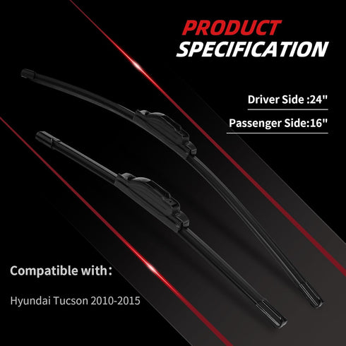 OTUAYAUTO Premium Windshield Wiper Blades - Replacement for Hyundai Tucson 2010-2015 - Precision Fit, All-Weather Performance, J/U Hook Front Wind...