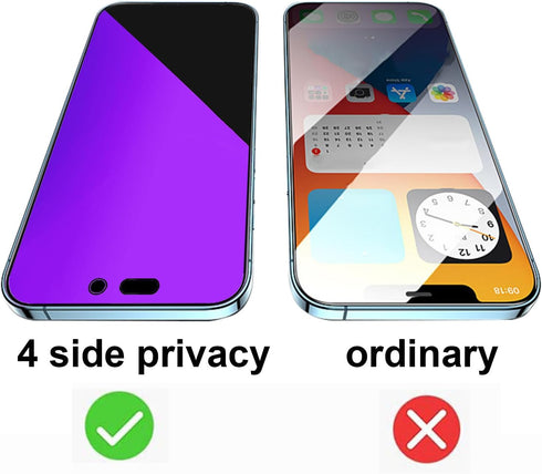 2 Pack 360 Degree Anti-blue Privacy Tempered Glass for iPhone 14 Pro Max Anti-Spy 4 Directions Screen Protector Film 4 Sides Anti-Peeping 6.7 inch...