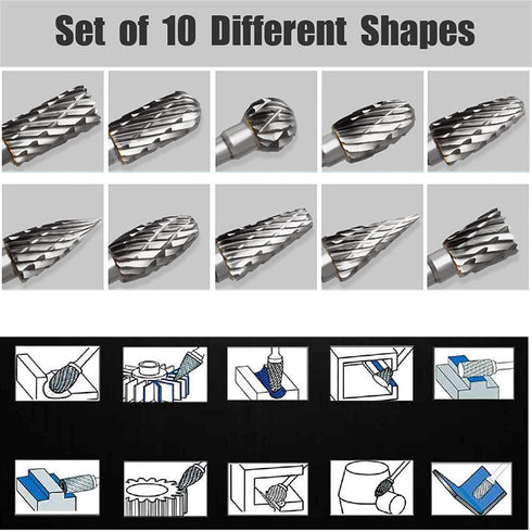 Tungsten Carbide Rotary Burr Set for Dremel, 10PCS Carbide Double Cut Carving Burr Bits with 1/8” Shank Rotary Tool Accessories for Woodworking, E...