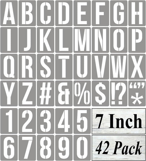 7 Inch Alphabet Letter Stencils for Painting - 42 Pack Letter and Number Stencil Templates with Signs for Painting on Wood, Reusable Numbers and L...