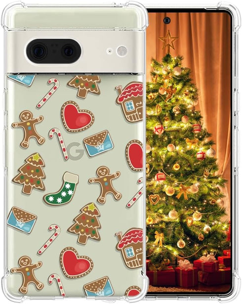 Christmas Clear Phone Case for Google Pixel 7, Christmas Red Heart Pattern Case Cover Soft Slim Shockproof Cover Boys Girls Phone Case for Google ...