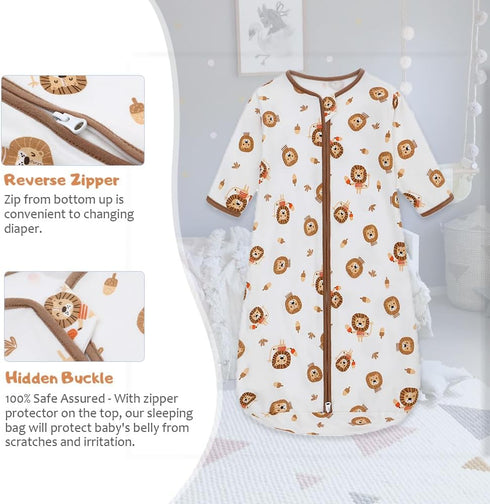 Long Sleeve Sleep Sack, 100% Cotton Baby Sleeping Bag 0-18 Months Baby Wearable Blanket Super Soft Temp Regulating Premium Infant Toddler Kids Sle...