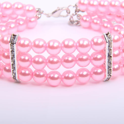 3 Rows Dog Cat Pearls Necklace Collar with Bling Accessories Pet Puppy Jewelry for Female Dogs Cats Small Medium (Pink, Medium)...