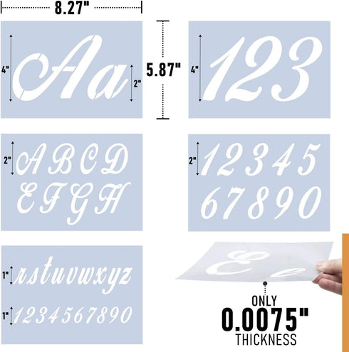 Letter Stencils for Painting on Wood - Alphabet Stencils with Calligraphy Large Font and Cursive Letters Numbers Signs - Reusable Plastic Art Craf...