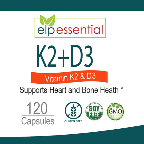 ELP ESSENTIAL Vitamin K2 with D3 Supplement Bone and Heart Health,Capsules K2+D3 Vitamins 120 Capsules...