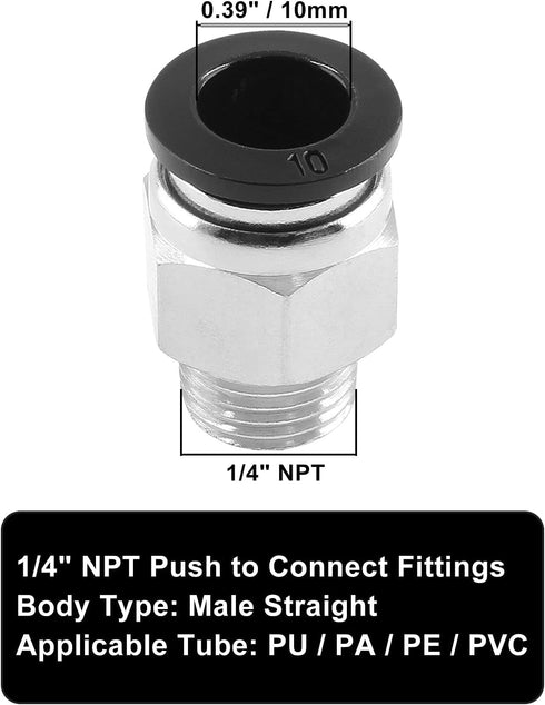 5Pcs Male Straight Push to Connect Fittings 10mm Tube OD x 1/4 inch NPT Thread, Air Push Connect Tool Pneumatic Hose Fittings...