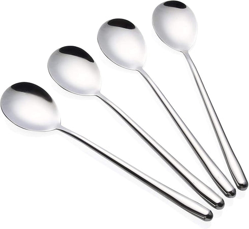 Long handle Soup Spoons Stainless Steel Round handle Soup Spoon,Korean Long handle Bar Spoons Silver Pack of 4...