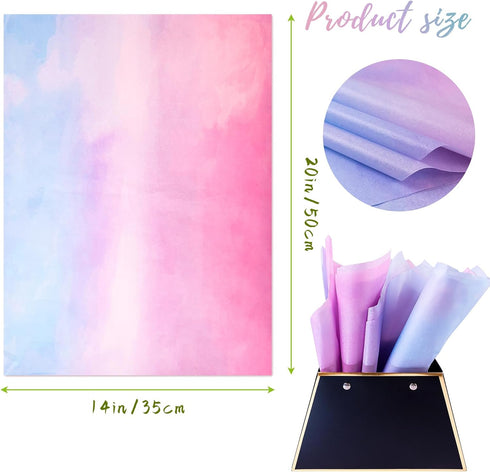 HolyMaji 100 Sheets Pink Purple Blue Gradient Tissue Paper Bulk 20 x 14" Pastel Rainbow Tissue Paper Sheets for Christmas Birthday Baby Showers We...