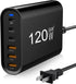 USB C Charging Station Fast Charger, 120W GaN Compact 6 Port Charging Station, USB C Wall Charger Adapter 3 USB C and 3 QC USB A Travel Charger fo...