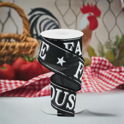 Farmhouse Wired Ribbon, Black and White Script - 2.5 Inches x 10 Yards...