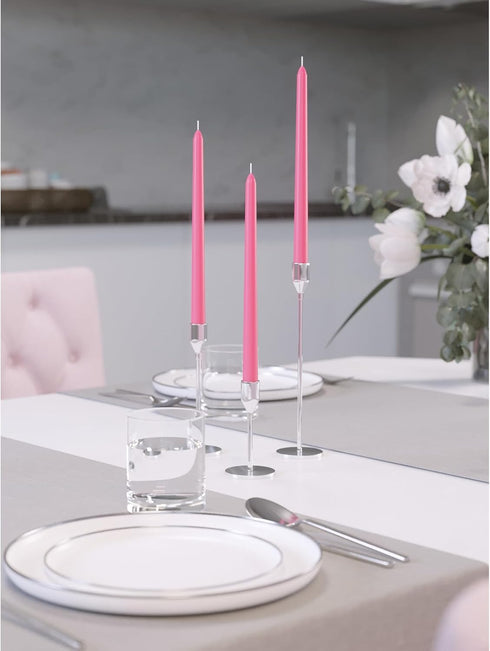 CANDWAX 8 inch Taper Candles Set of 4 - Dripless and Smokeless Candle Unscented - Slow Burning Candle Sticks - Pink Candles Taper...