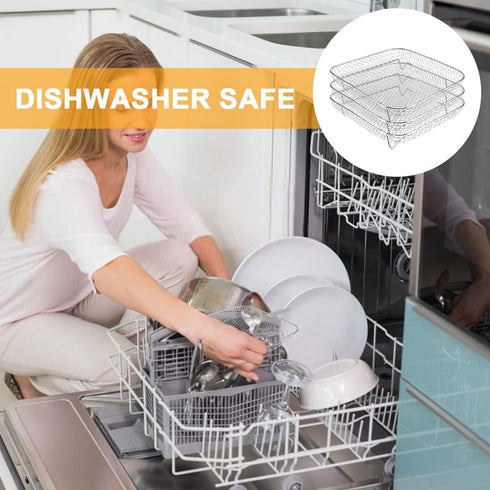 Square Air Fryer Rack,3 Layer Stainless Steel Stackable Dehydrato-r Rack with An-ti-scalding Clip,Stainless Steel Multi-Layer Dehydrato-r Rack Air...