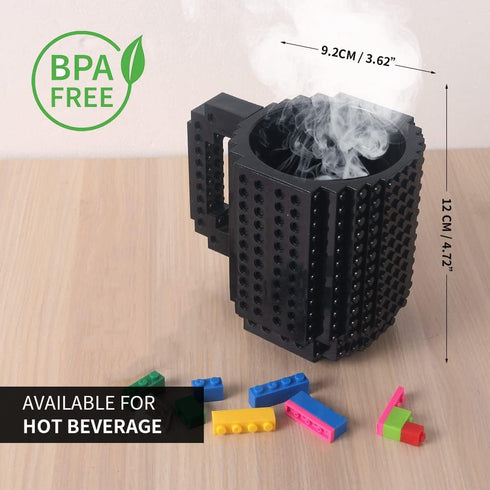 Build-on Brick Coffee Mug, Funny DIY Novelty Cup with Building Blocks Creative for Kids Men Women Xmas Birthday (Cool Black)...