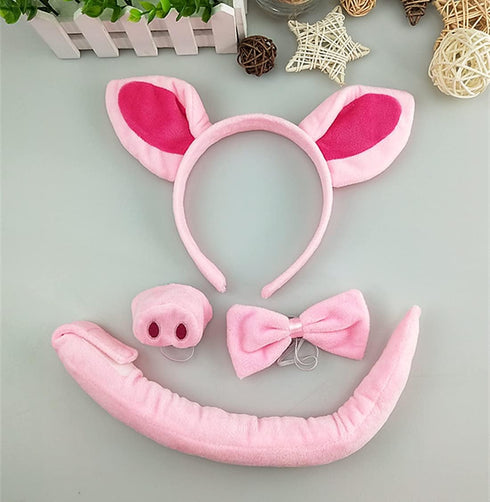 Dzrige Pig Costume Set Pig Ears Headband Bow Tie Nose and Tail Accessory Kit for Halloween Birthday Carnival Costume Party Dress Up Play...