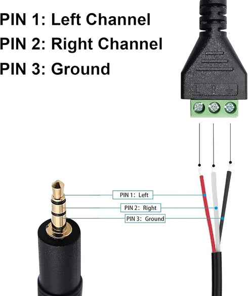Poyiccot 3.5mm Screw Terminal Connector Cable, 3.5mm(1/8inch) Stereo Audio Balanced Male Jack to AV 3 Pin Screw Terminal Adapter Cable 30cm(1/8inc...