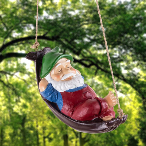 Gnomes Yard Decorations Outdoor Cute Resin Hammock Gnome Hanging Statues Garden Decor Backyard Art...