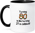3dRose 80 Is Like Turning 27 In Celsius-Humorous 80th Birthday Gift Two Tone Mug, 11 oz, Black...