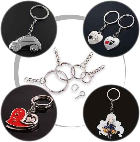 Swpeet 300Pcs Key Chain Rings Kit, 100Pcs Keychain Rings with Chain and 100Pcs Jump Ring with 100Pcs Screw Eye Pins Bulk for Jewelry Findings Maki...