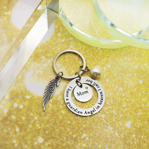 Mom Memorial Keychain Gift Loss of Mother Jewelry I have a guardian Angel in heaven I call her Mom Keychain Sympathy for Remembrance Memory Gifts ...