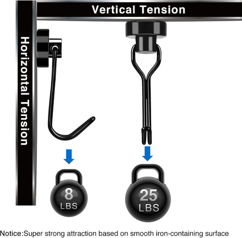 LOVIMAG Black Magnet Hooks, 25LBS Swivel Magnetic Hooks for Hanging, Strong Magnetic Hooks for Cruise Cabins,locker accessories, Refrigerator, Fri...