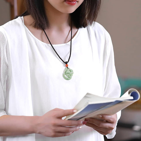 Wealth Rabbit Natural Green Jade Pendant Necklaces for Women Men, Fashion Rope Chain Amulet Hand-carved Good Luck Jewelry Choker Necklaces for Lov...