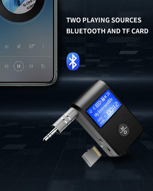 ZIIDOO Visible Bluetooth Car Adapter,Aux Bluetooth Adapter 5.0 with Display Screen,Portable Bluetooth Receiver with DSP/CVC Noise Cancellation and...