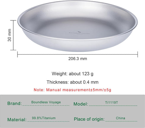 Boundless Voyage Titanium Camping Plate Dishes Saucer Lightweight Round Dinnerware Set Stackable Serving Plates Pasta Plates Travel Outdoor Home K...